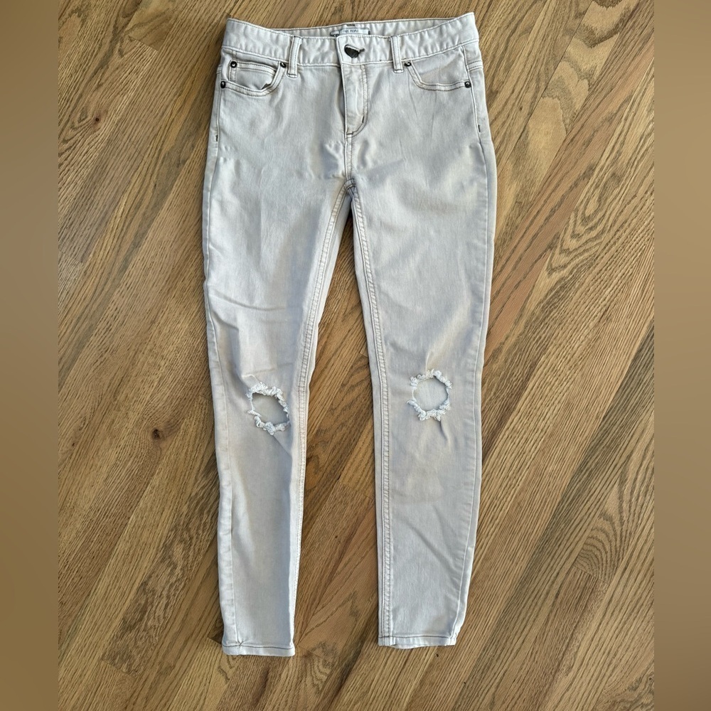 Free People Distressed Beige Jeans, Size 26